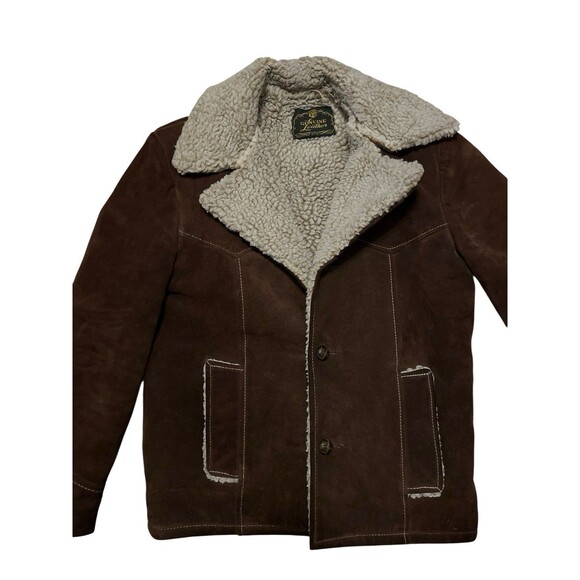 Genuine Leather Suede Brown Jacket Sherpa Lined Ranch Coat - Picture 1 of 12